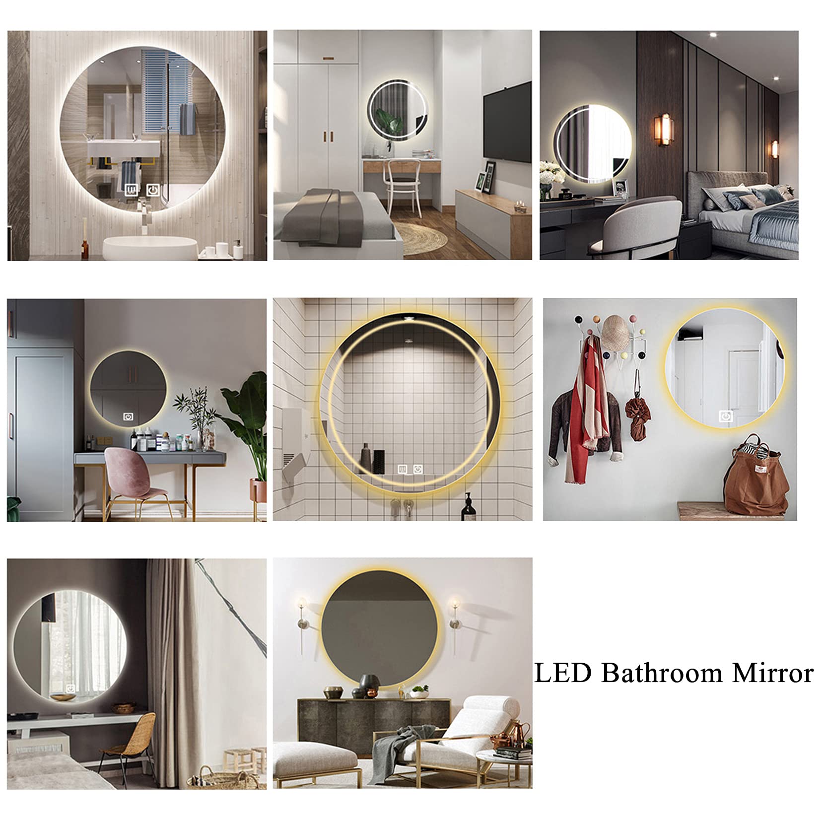 LED Bathroom Mirror with Touch Control & Adjustable Brightness - 50cm/60cm/70cm/80cm Wall Mounted Vanity Mirror for Makeup & Shaving - Perfect for Modern Bathrooms & Dressing Rooms