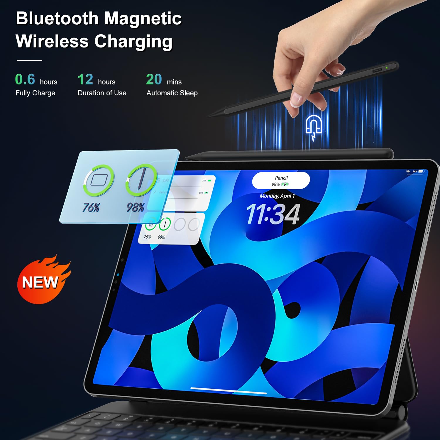 2nd Gen Apple Pencil Alternative - Magnetic Wireless Charging Stylus for iPad with Tilt Sensitivity & Palm Rejection | Compatible with iPad Pro 11