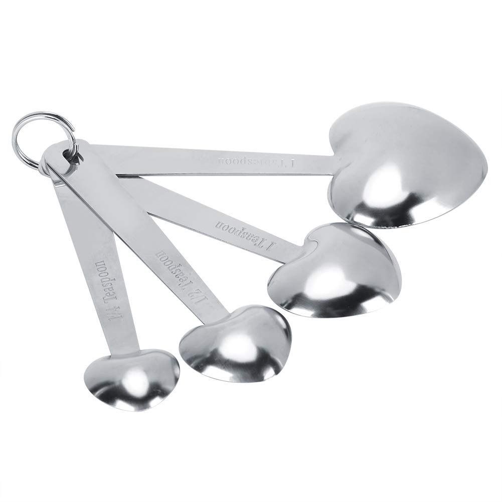 4Pcs Heart Shaped Measuring Spoons Set - Stainless Steel Kitchen Measuring Scoops for Baking, Cooking & Coffee - Perfect for Home Bakers & Cooking Enthusiasts