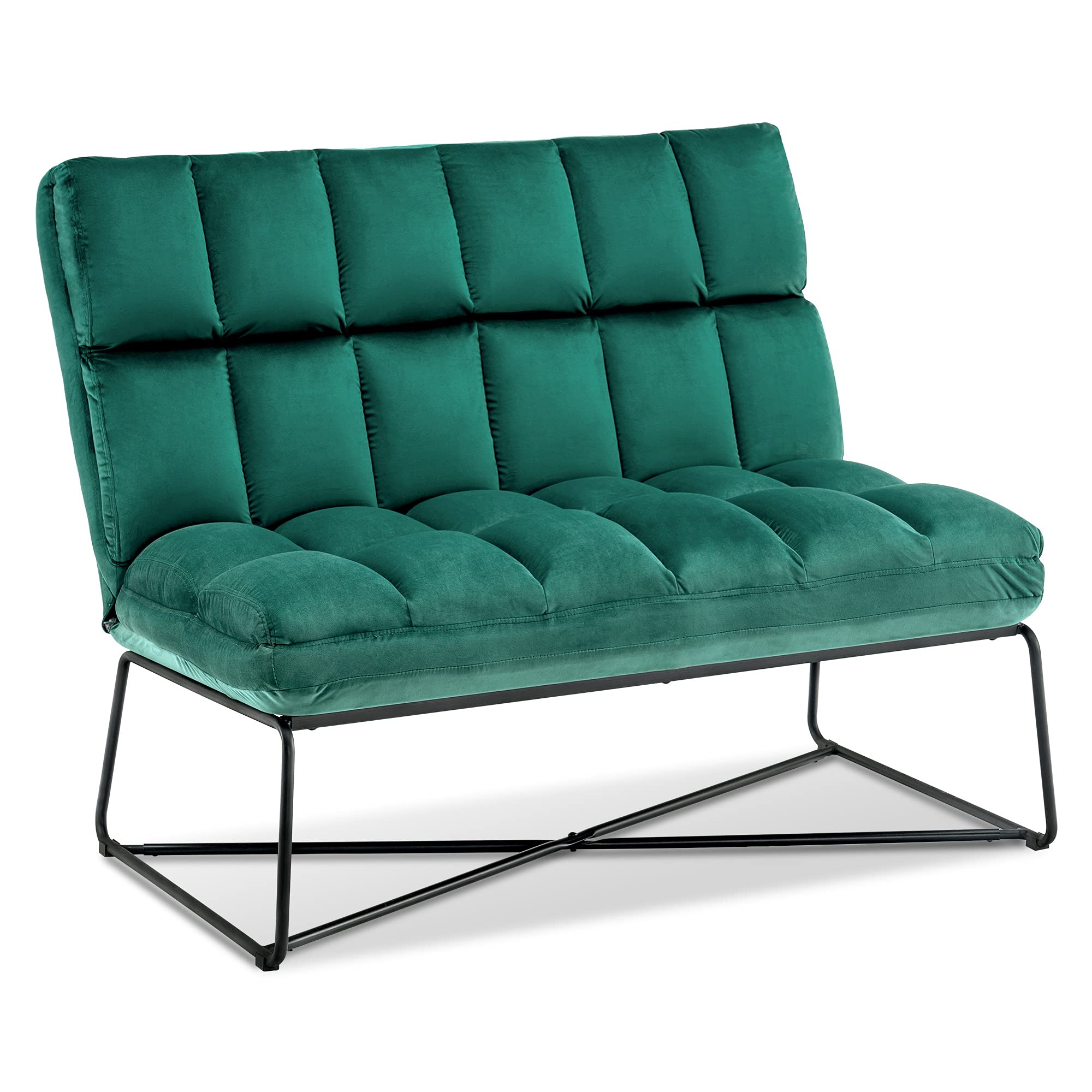 MCombo Mid-Century Modern Velvet Loveseat Sofa - 2-Seater Armless Settee Upholstered Bench for Living Room, Bedroom, Apartment (Green) | Perfect for Small Spaces, Reading Nook & Cozy Lounge Areas
