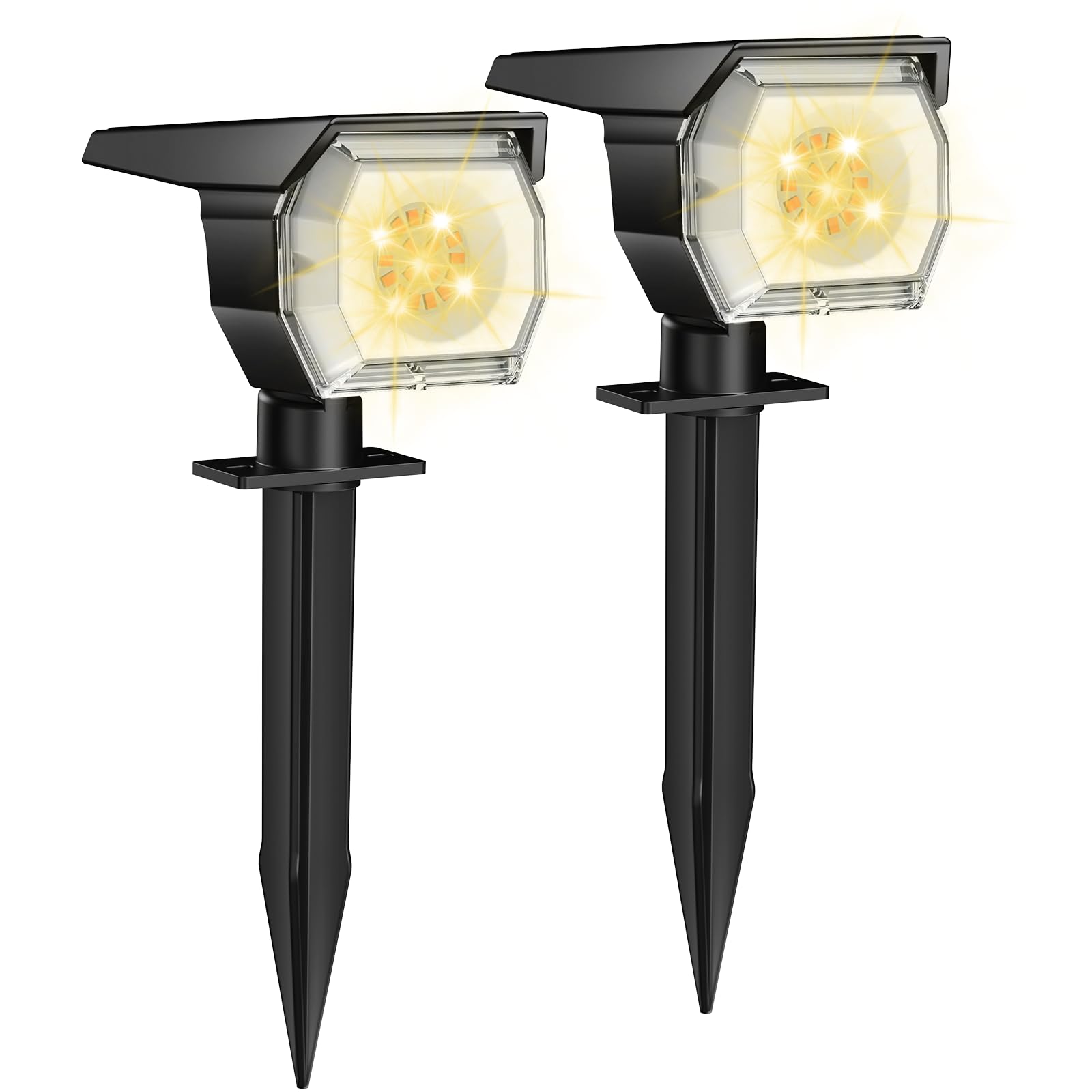 EIUIO Solar Outdoor Lights Waterproof - 2 Pack Solar Spot Lights with Auto On/Off & 3 Lighting Modes - Garden Decor, Pathway, Yard & Patio Lighting (Pale Yellow)