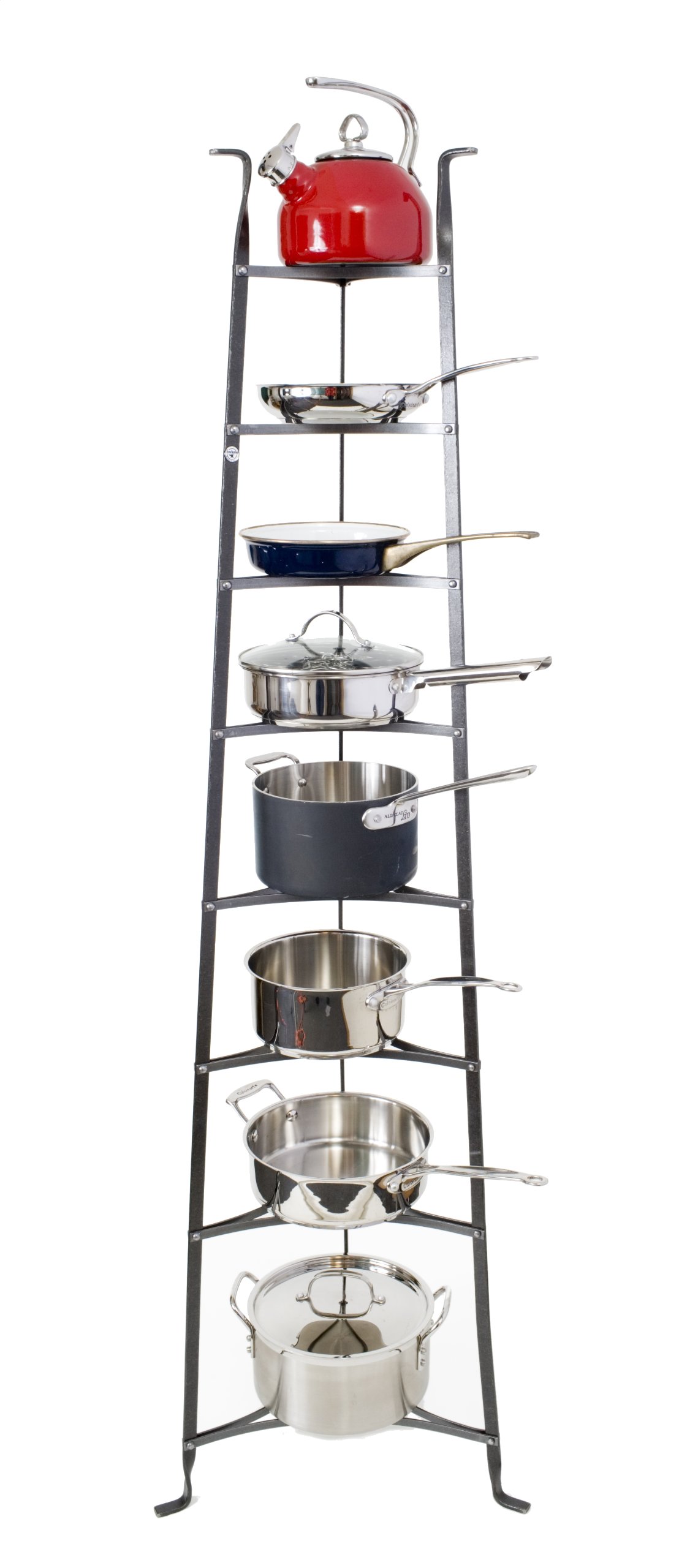Enclume 8-Tier Cookware Stand - Free Standing Pot Rack Organizer - Hammered Steel Kitchen Storage (Unassembled) - Perfect for Small Kitchens & Pantry Organization