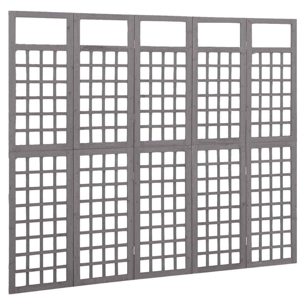 CHARMMA 5-Panel Room Divider with Trellis Design - Solid Fir Wood Screen in Gray (79.3