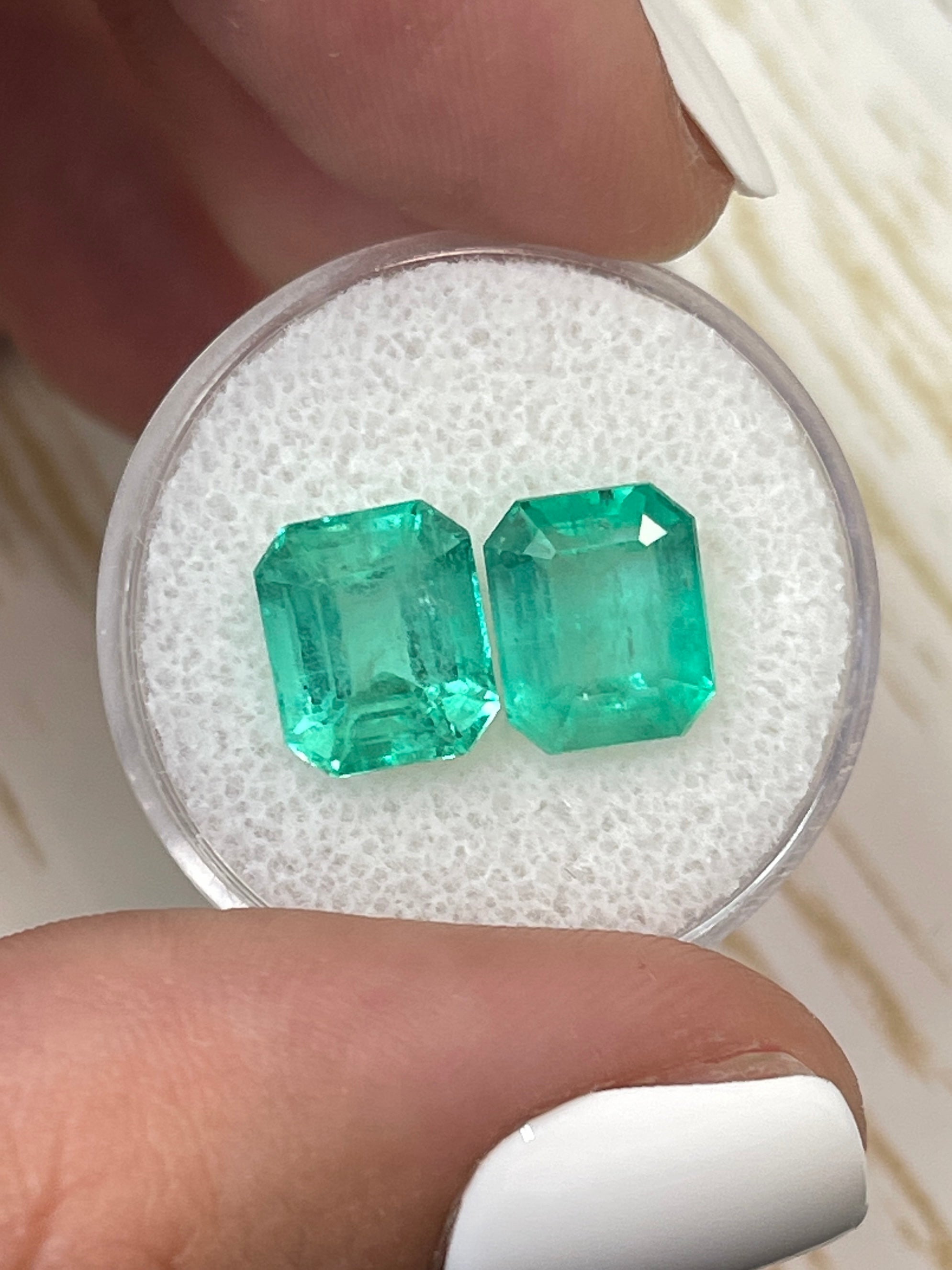 6.96tcw 9.5x8mm Matching Pair of Loose Colombian Emerald Gemstones - Emerald Cut Green Precious Stones for Jewelry Making, Engagement Rings & Luxury Gifts