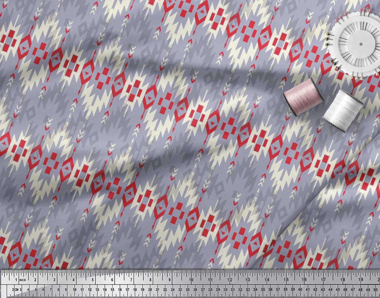 Soimoi Moss Georgette Brown Fabric by The Yard - 42 Inch Wide Aztec Geometric Printed Material for Dresses, Curtains & Home Decor | Tribal Contemporary Fashion Fabric for DIY Sewing Projects