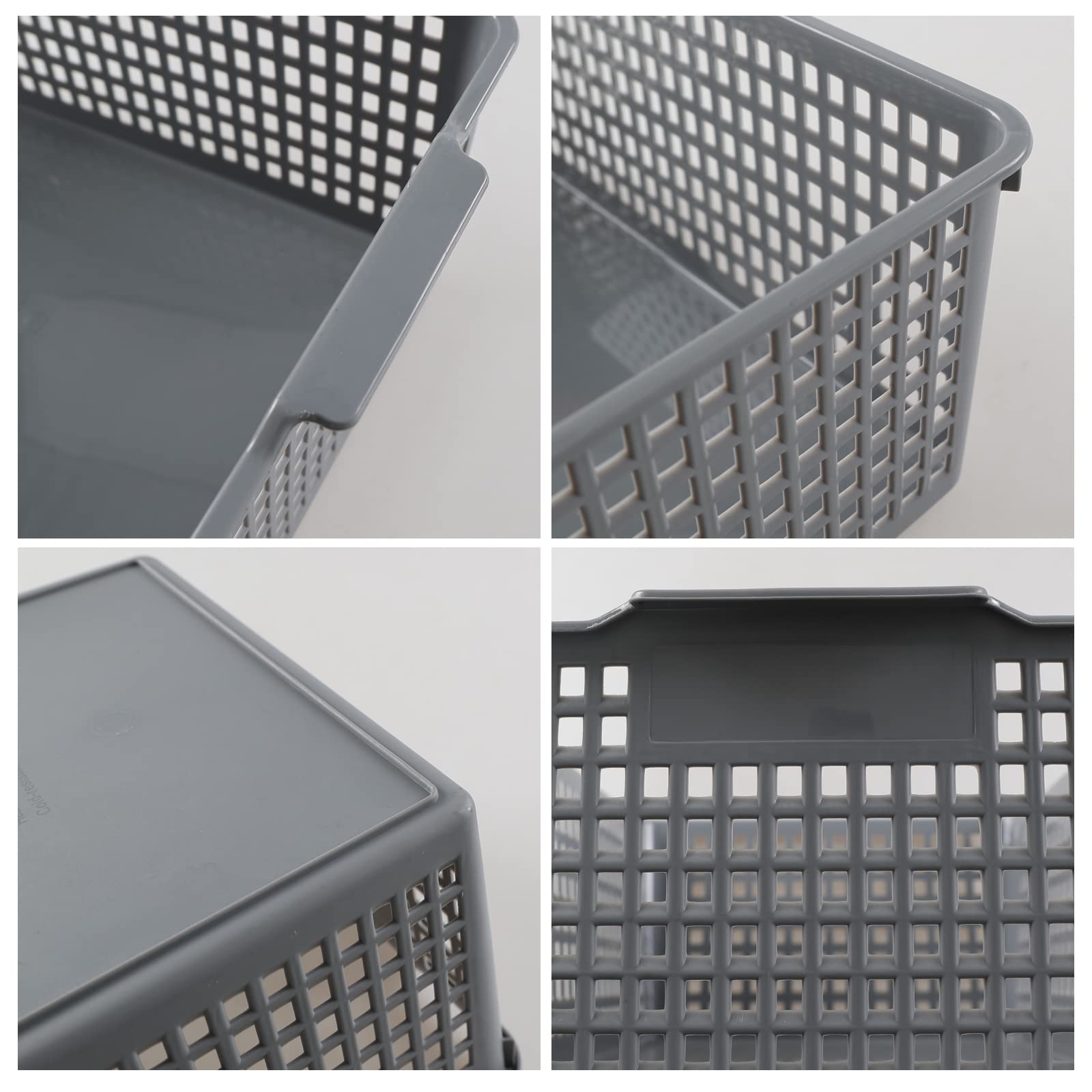 3-Pack Large Plastic Storage Baskets - Grey for Home & Office Organizing