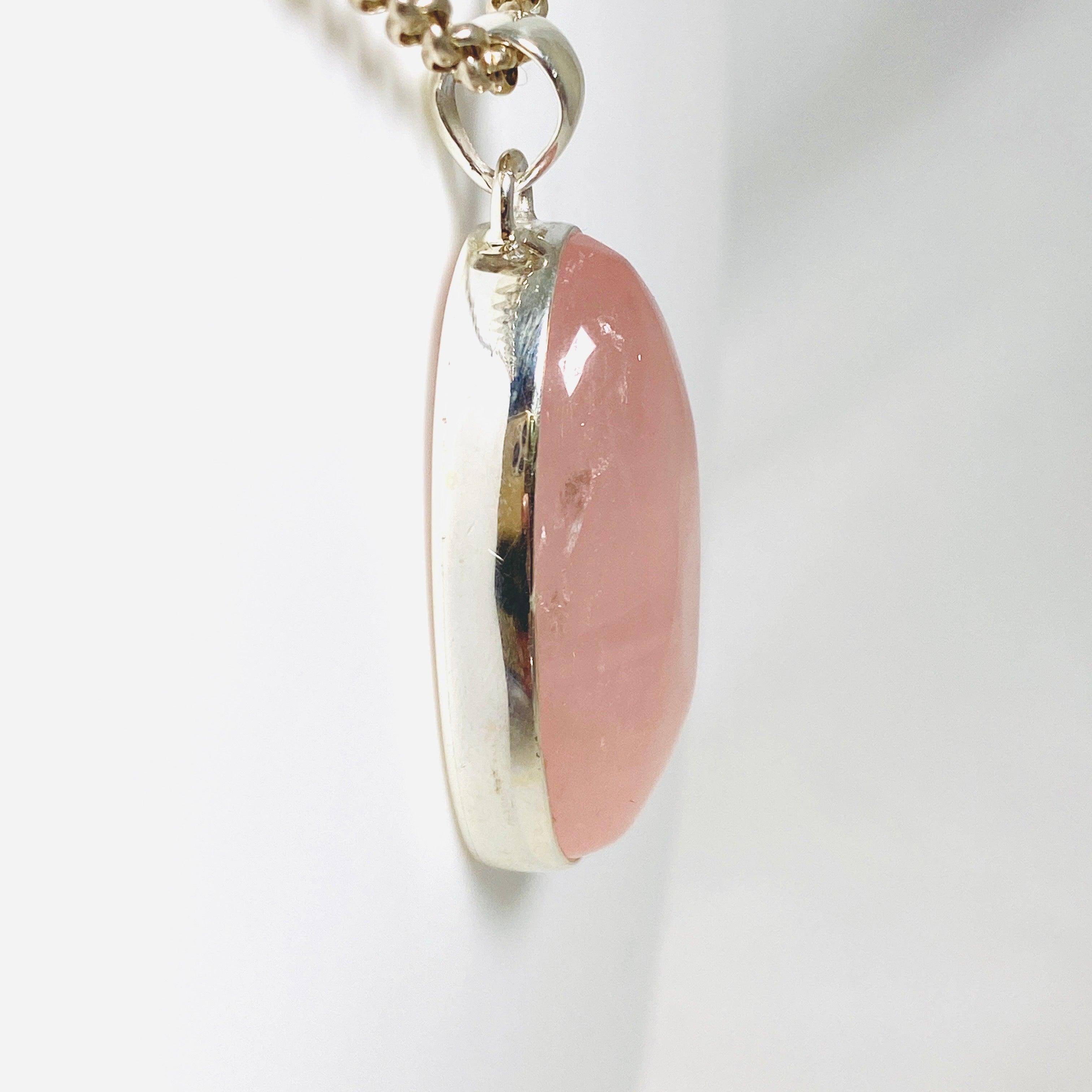 Natural Rose Quartz Oval Pendant Necklace - Healing Crystal Jewelry for Women - Elegant 925 Sterling Silver Chain - Perfect for Meditation, Yoga & Spiritual Gifts
