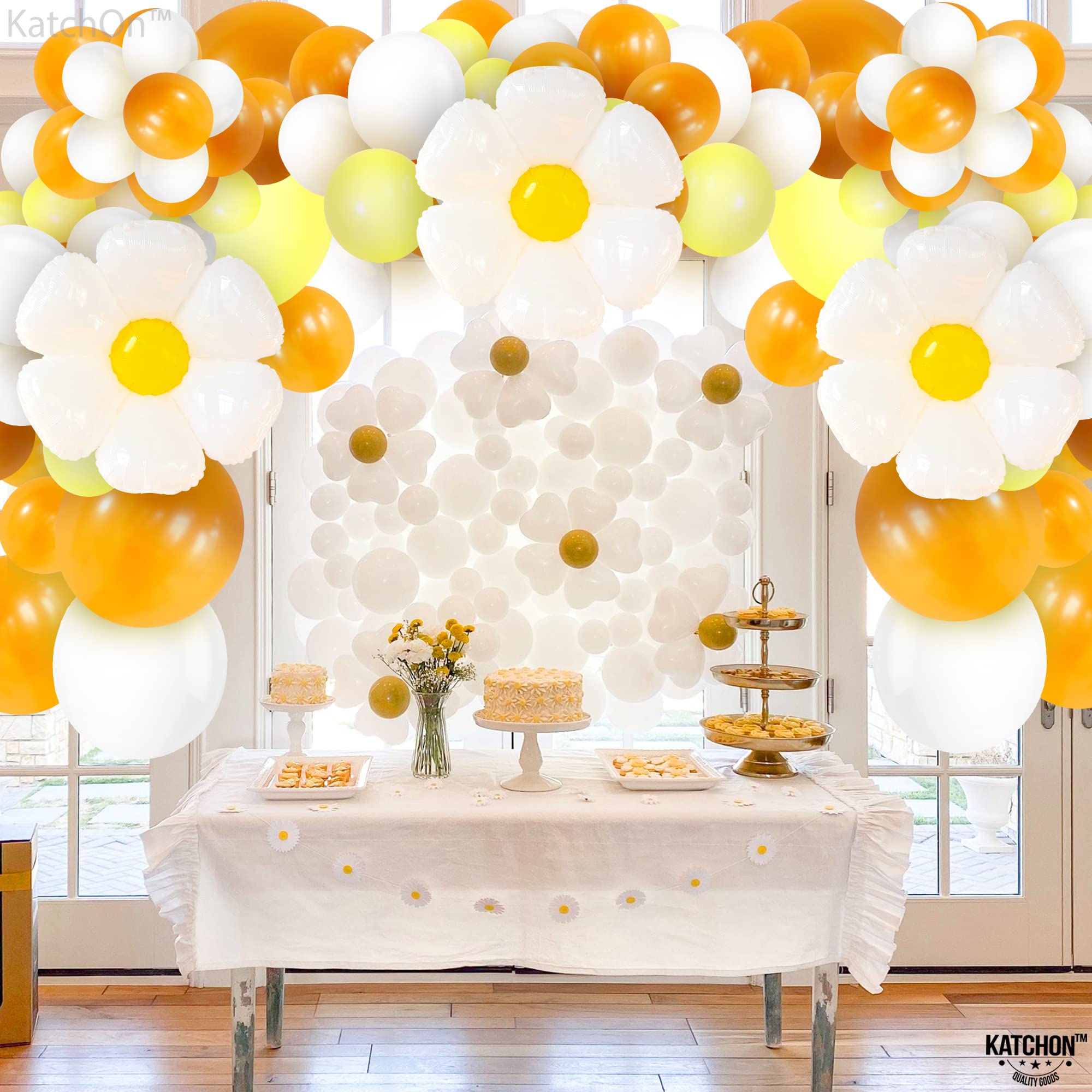 KatchOn 30 Inch Huge Daisy Balloon Garland - Pack of 132 | Flower Balloon Arch Kit for Birthday, Baby Shower & Wedding Decorations | Daisy Party Balloons for Indoor/Outdoor Events | Premium Latex Balloons for DIY Party Backdrops