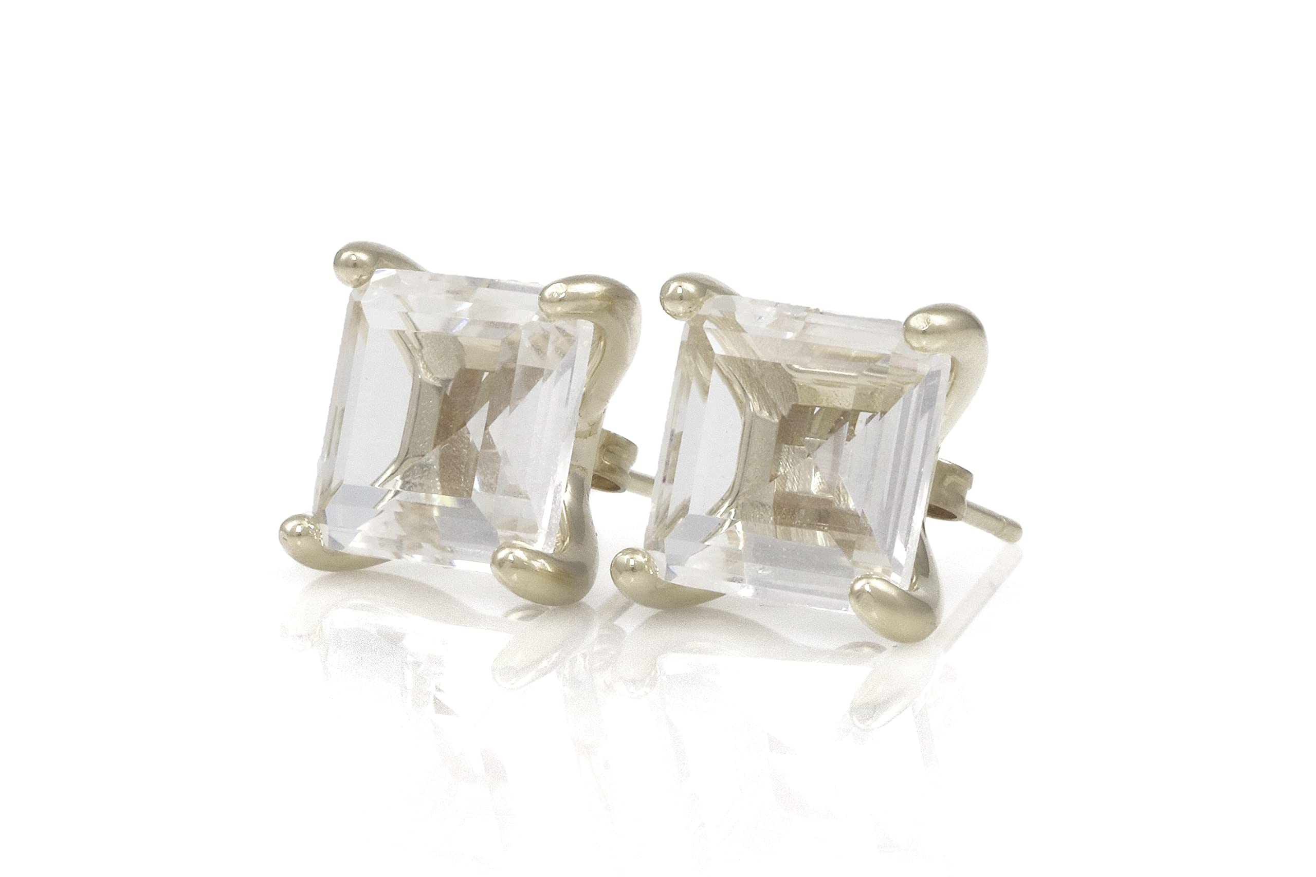 Clear Quartz Stud Earrings - Gold Vermeil Square Gemstone Jewelry for Women | Bridal & Fashion Gift
