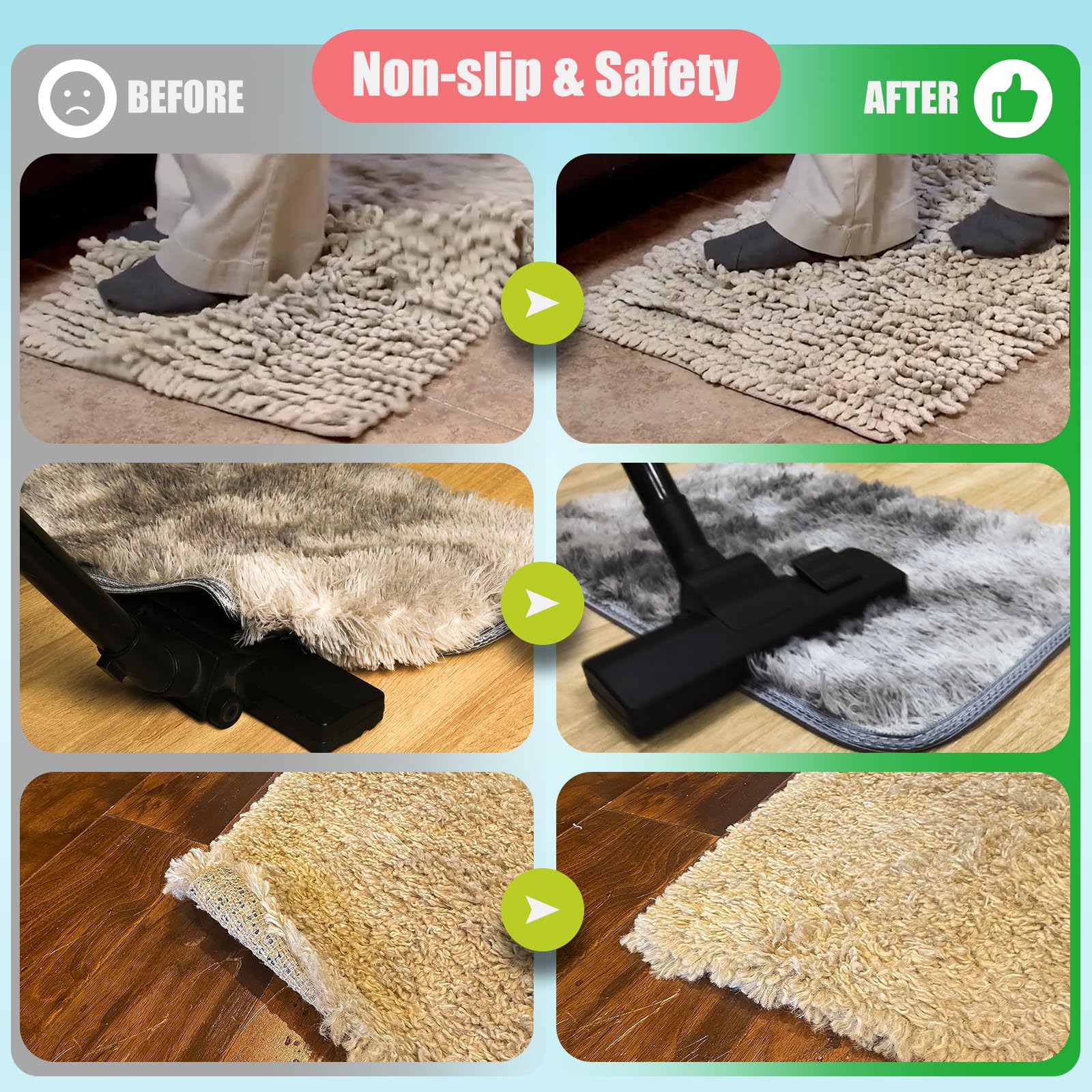 16-Piece Clear Non-Slip Rug Grippers - Washable & Reusable Carpet Tape for Area Rugs | Anti-Slip Rug Pads for Hardwood Floors & Tile | Secures Rug Corners | Perfect for Living Room, Bedroom & Office Use
