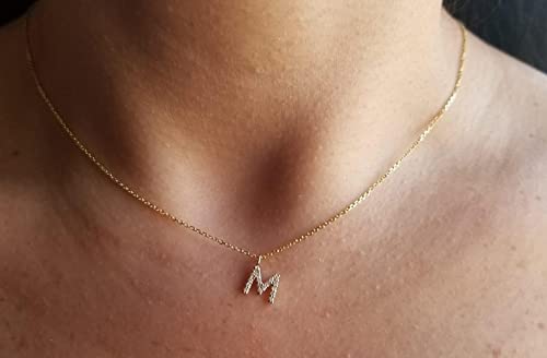 14K White Gold Diamond Initial Necklace - Personalized Letter M Necklace, Dainty & Elegant Jewelry for Women, Gift for Her, Birthday, Anniversary, Valentine's Day