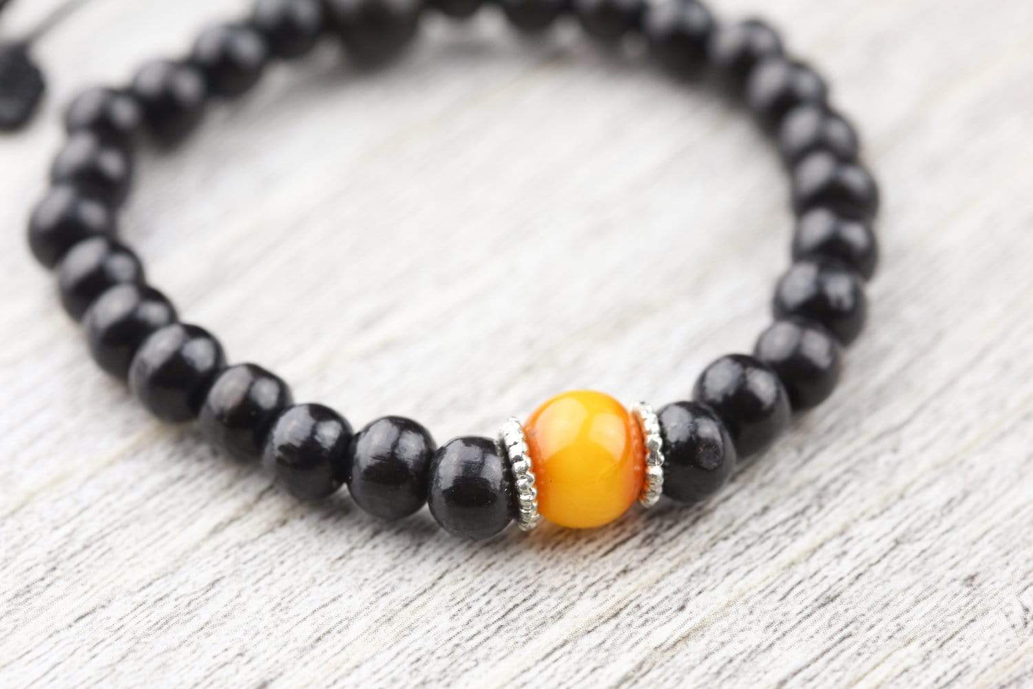 Amber Rosewood Wrist Mala Prayer Beads - Handmade Buddhist Meditation Bracelet for Yoga, Mindfulness & Spiritual Healing
