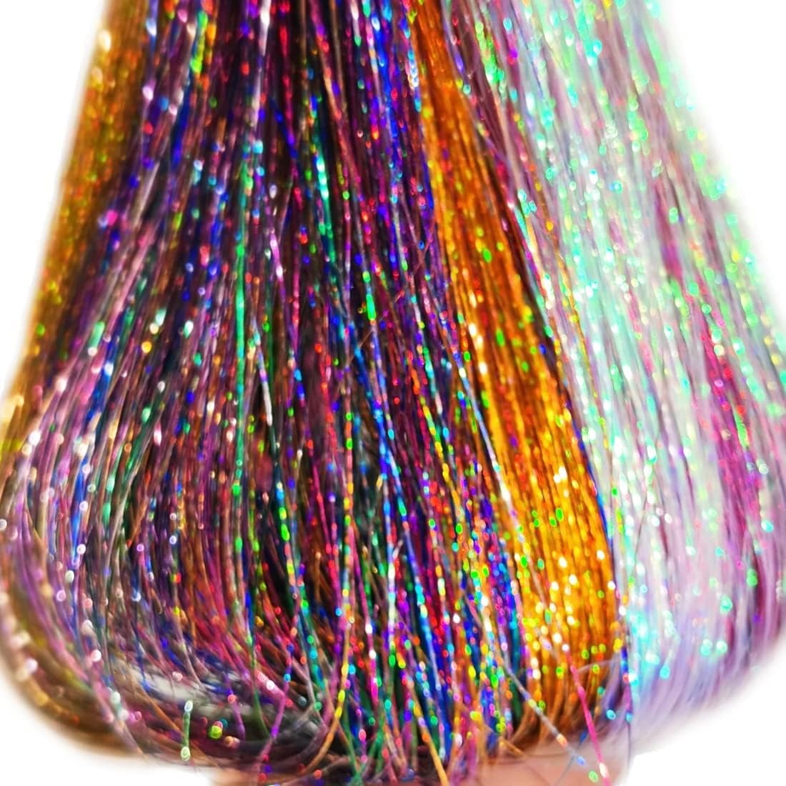 6pcs Hair Tinsel Extensions (40 Inch, 6 Colors, 2400 Strands) - Shimmery Fairy Hair Glitter for Highlights & Party Hairstyles - Perfect for Festivals, Weddings & Special Occasions