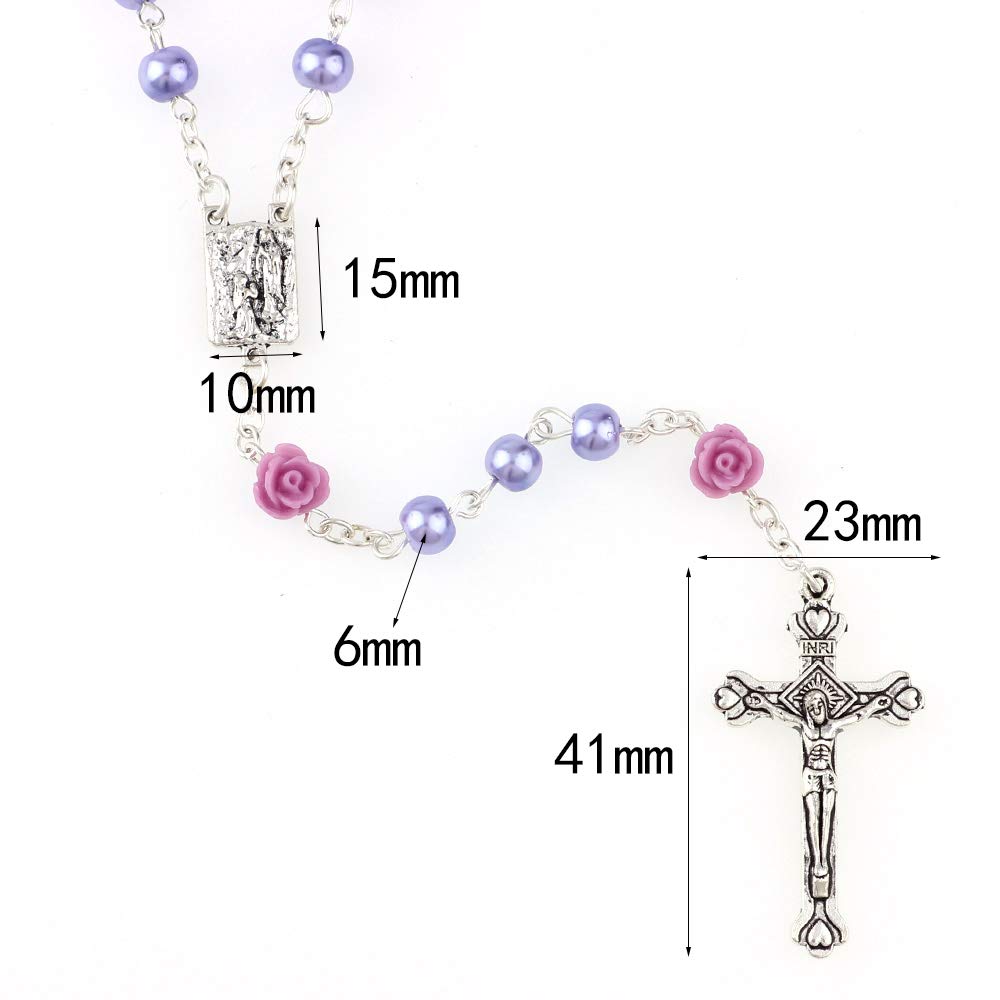 Catholic Rosary Beads Necklace for Women & Girls - Silver Alloy Cross Pendant with Artificial Pearls - Confirmation Gift, First Communion Jewelry - Perfect for Prayer, Church Wear & Spiritual Occasions