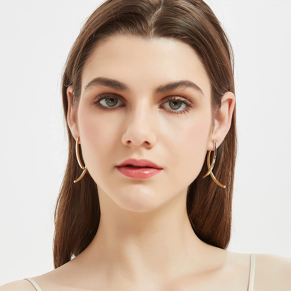 Elegant Cross Curved Drop Earrings - Long Bar Dangle Earrings for Women | Perfect for Parties, Weddings & Everyday Wear