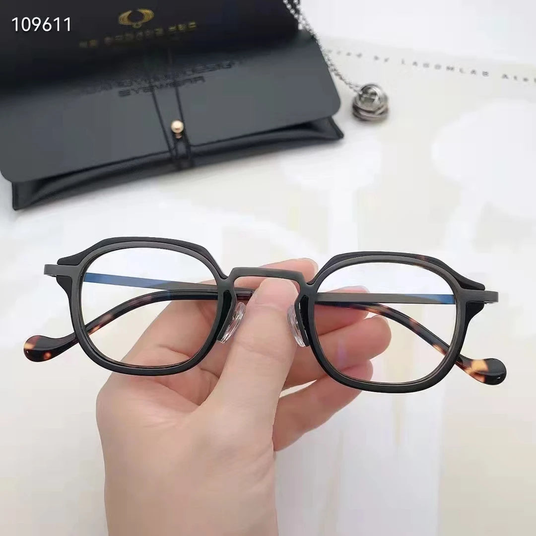 Aimee Unisex Full Rim Flat Top Square Acetate Titanium Eyeglasses 84502 - Stylish & Durable Eyewear for Men & Women - Perfect for Work, Reading & Fashion Accessories