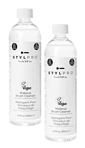 STYLPRO Makeup Brush Cleanser - 2 Pack (500ml Each) | Deep Cleaning Liquid for Oily Makeup Brushes | Works with Award-Winning Brush Cleaner & Dryer Machine | Perfect for Home Salon & Professional Makeup Artists