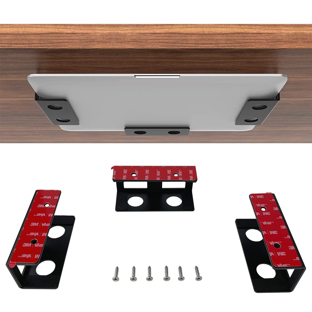 IFCASE Under Desk Laptop Mount - Hard Aluminum Under Desk Shelf Holder for Laptop, Mac Mini, MacBook & Keyboard | Adhesive & Screw Installation | Anti-Scratch Silicone Pad (Black) | Perfect for Home Office, Gaming Setup & Workspace Organization