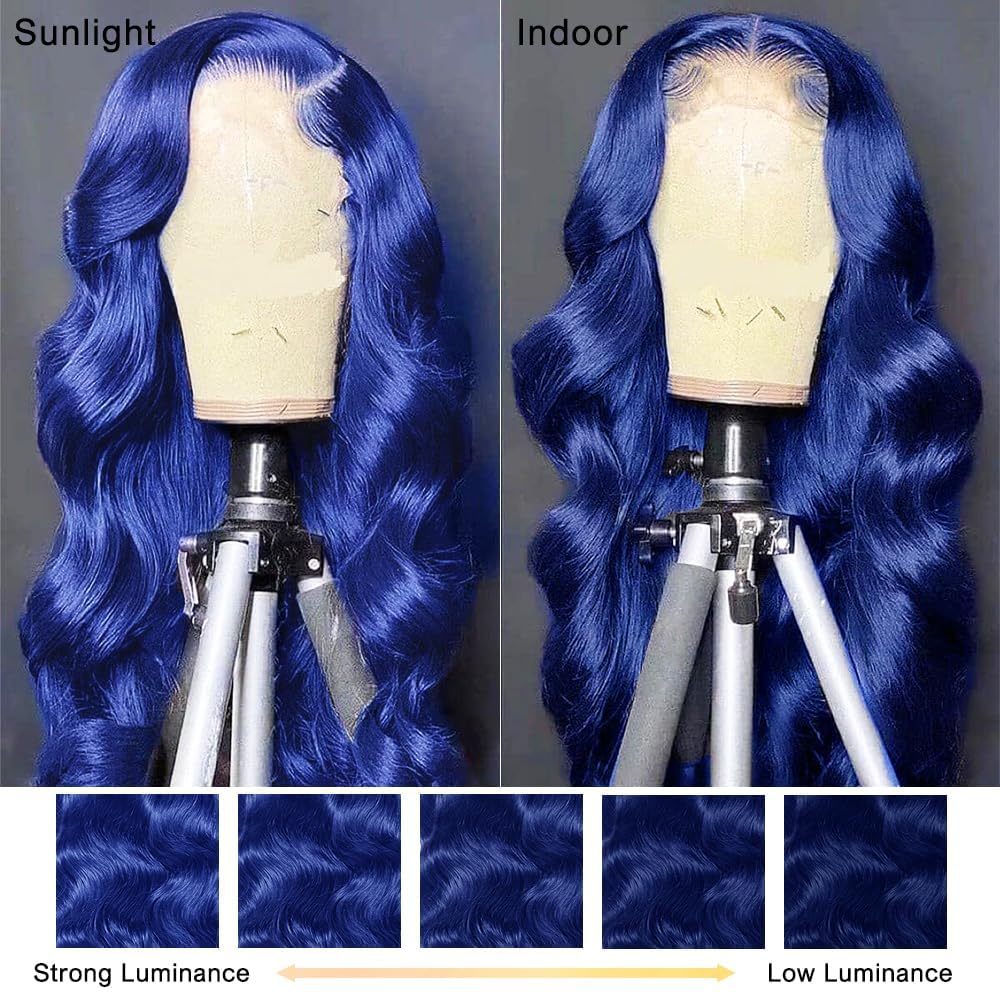Blue Lace Front Wigs Human Hair - 13x4 HD Transparent Lace Frontal Body Wave Wig | Pre Plucked with Baby Hair, 180% Density, Dark Blue Colored | Glueless Wigs for Black Women (26 Inch) | Perfect for Cosplay, Parties & Everyday Wear