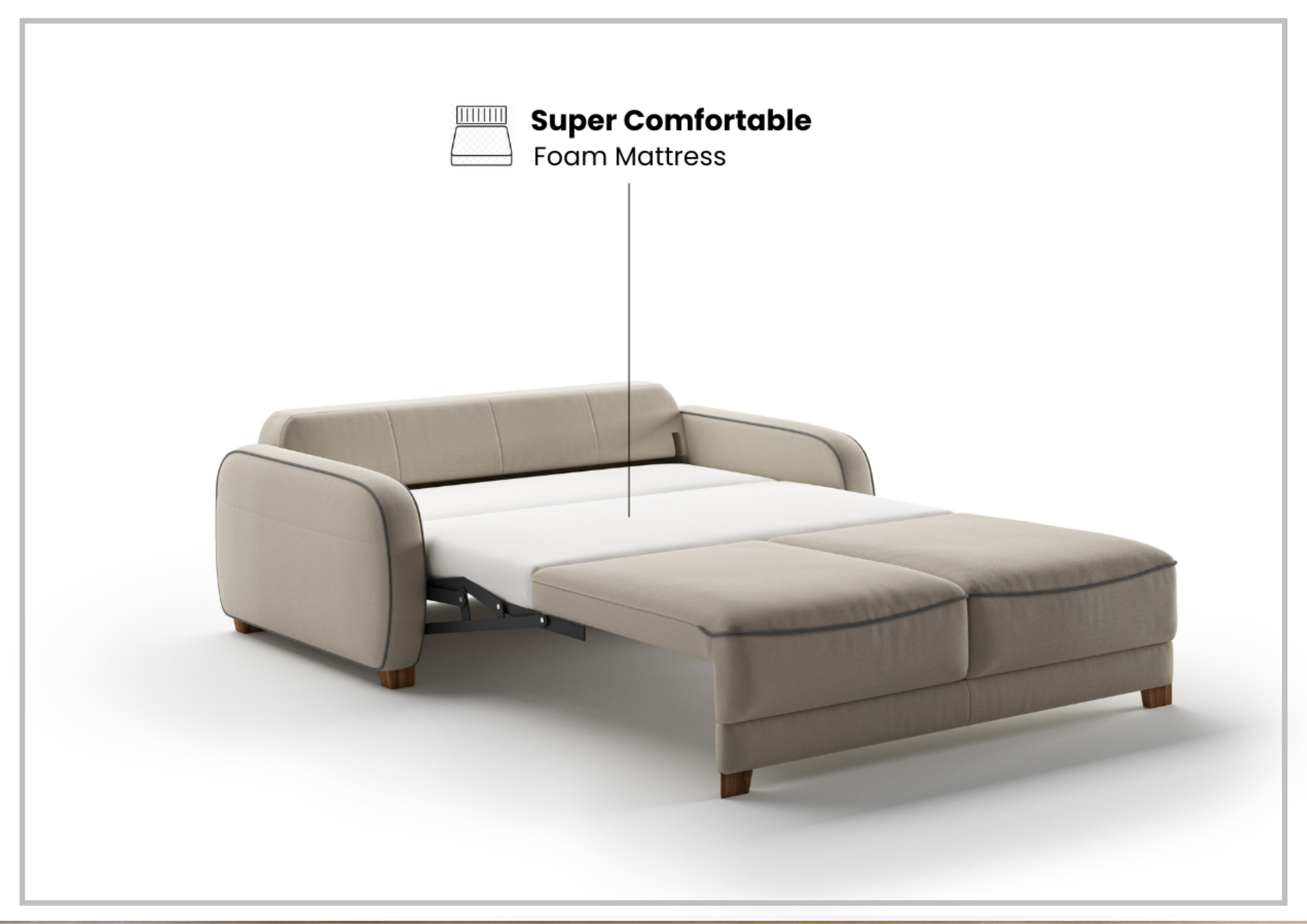 Luonto Leon 2-Seater Fabric Loveseat with Queen Sleeper & Walnut Finish - Perfect for Small Spaces, Guest Rooms & Cozy Living Rooms