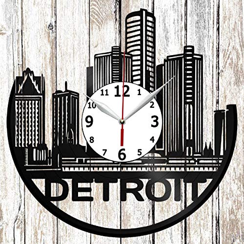 Handmade Detroit Vinyl Record Wall Clock - Unique Home Art Decor, Original Gift for Music Lovers, Black Fan Art Clock | Perfect for Living Room, Bedroom & Music Studio Decor