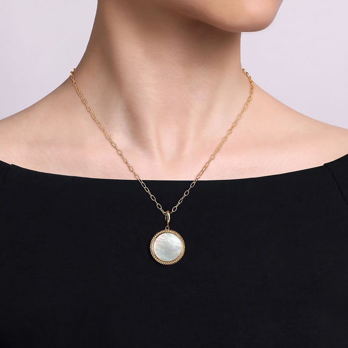 Elegant Round Mother of Pearl Inlay Pendant Necklace - Handcrafted Jewelry for Women - Perfect for Weddings, Parties & Special Occasions