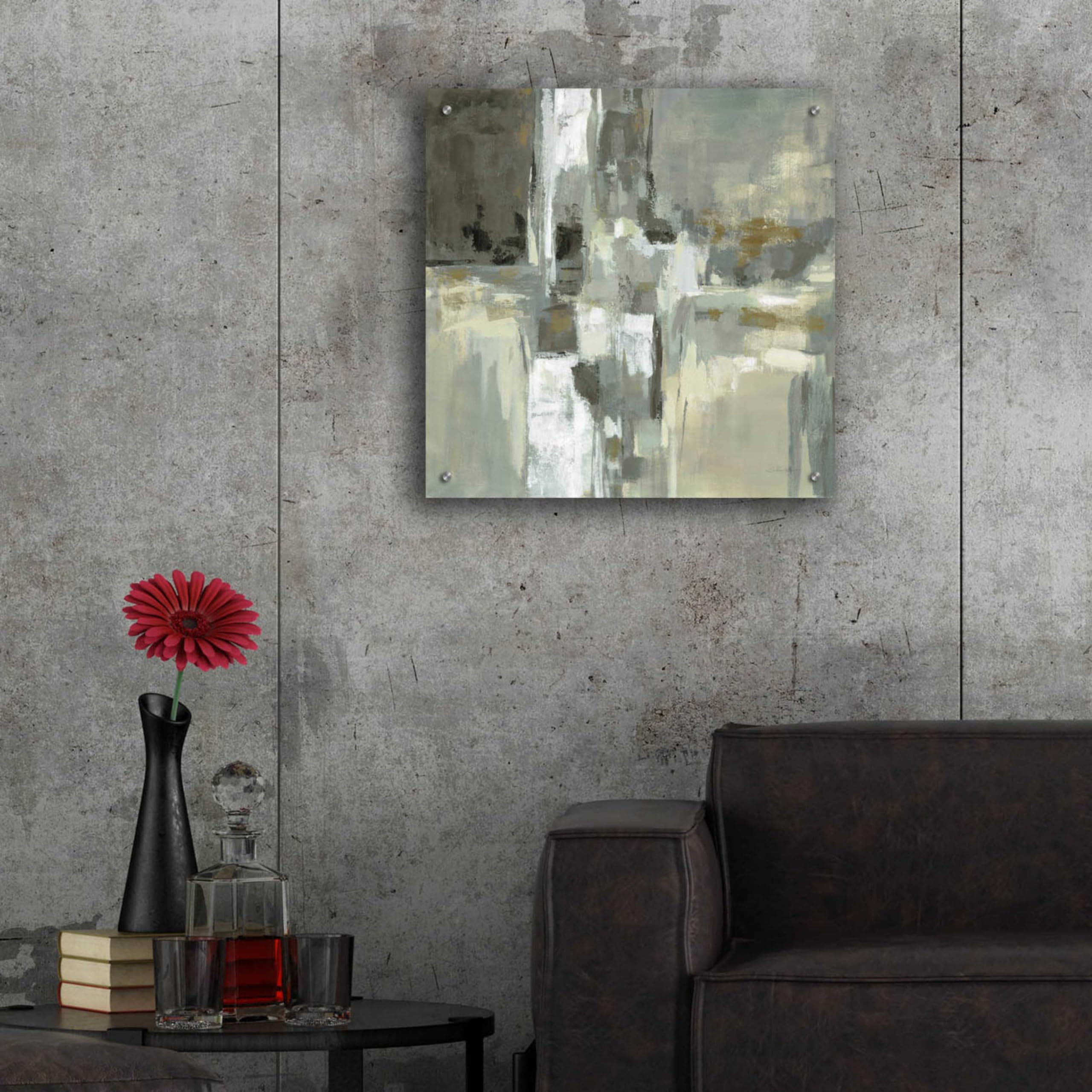 Silvia Vassileva 'Neutral Water' Acrylic Glass Wall Art - 24x24 Inches Modern Abstract Painting for Living Room, Bedroom & Office Decor