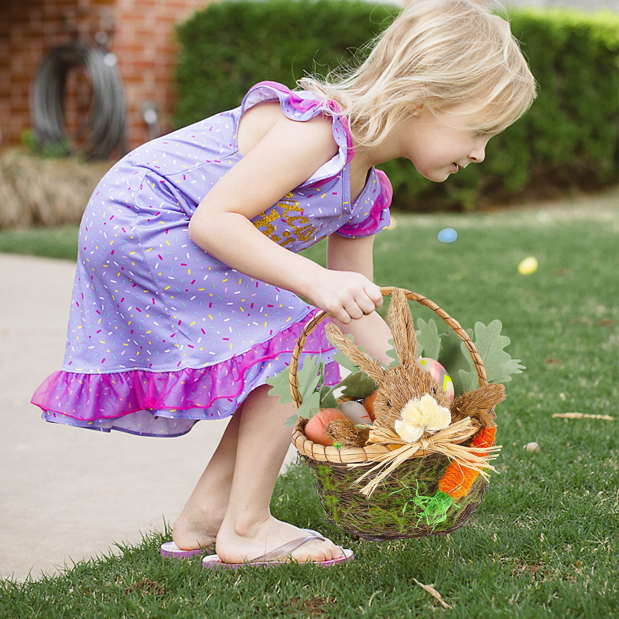 Juegoal Handmade Wicker Rattan Easter Basket - Bunny Themed Candy Eggs Holder for Kids, Party Favors & Easter Egg Hunt - Cute Rabbit Picnic Hamper for Toy Storage & Home Decor (Perfect for Easter Celebrations, Spring Parties & Gift Giving)