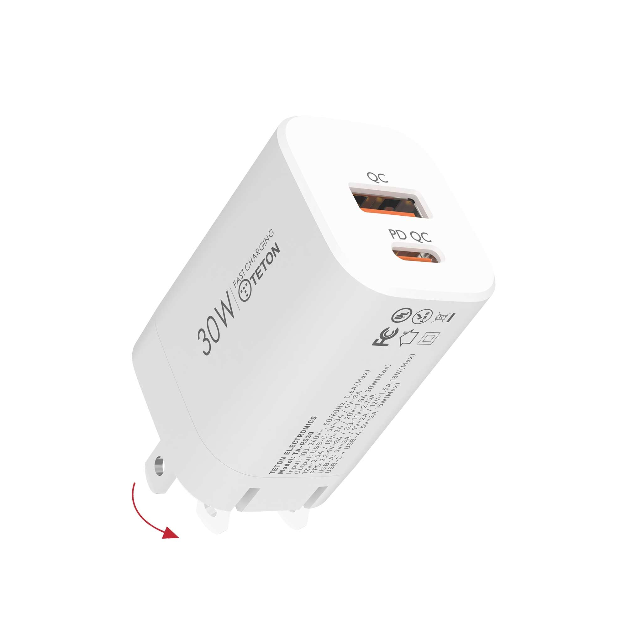 30W USB-C Fast Charger Adapter, Foldable PD Wall Charger with Dual Ports - QC 3.0 & PPS Compatible for iPhone 16/15/14/13, Samsung Galaxy S21/S22/Note 20, Google Pixel 7/8 Pro, iPad, AirPods - Perfect for Travel, Home & Office Use