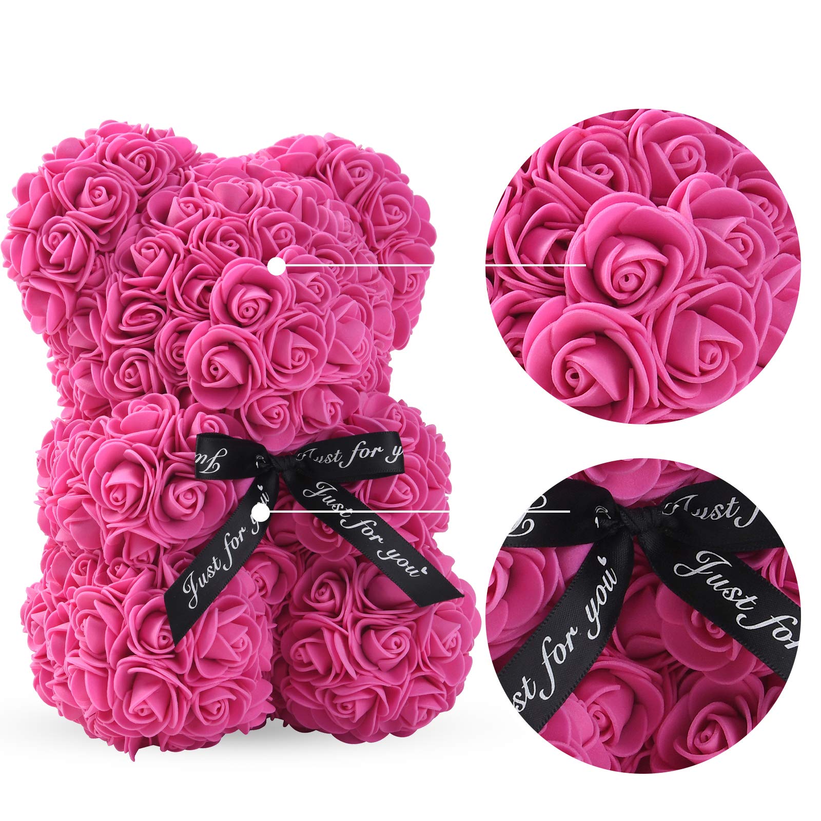 LINKLO 10-inch Rose Teddy Bear - Artificial Rose Flower Bear with Transparent Gift Box (Rose Red) | Romantic Gift for Valentine's Day, Anniversary & Wedding Decor
