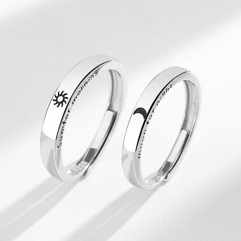 Sun and Moon Couple Rings for Women & Men - Sterling Silver Matching Promise Rings - Perfect for Anniversaries, Weddings, and Romantic Gifts