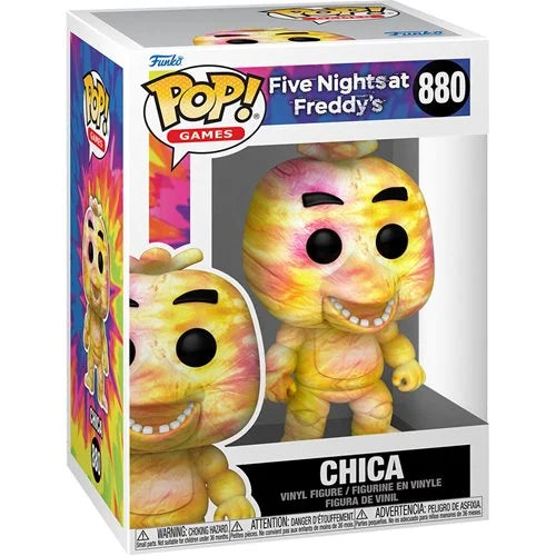 Five Nights at Freddy's Tie Dye Chica Pop! Vinyl Figure - Exclusive Collectible Toy for Horror Game Fans & Gift for FNAF Lovers - Perfect for Display, Gaming Room Decor, and Halloween Party Favors