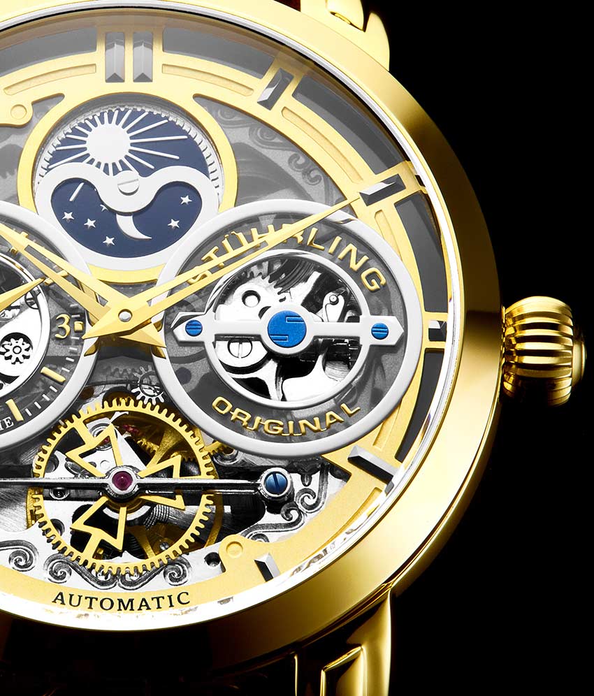 Luciano 371B Automatic 46mm Skeleton Watch for Men - Luxury Stainless Steel Mechanical Timepiece with Transparent Dial - Perfect for Business, Formal Events & Gift Giving