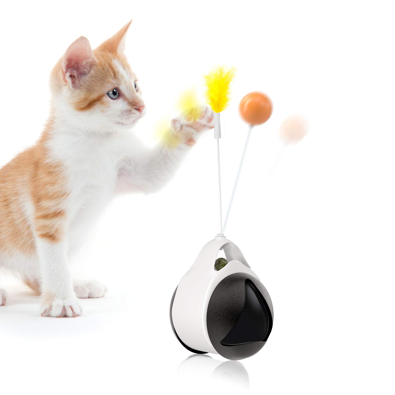 HAWANA Interactive Cat Toys for Indoor Cats - Automatic 360° Rotating Ball with Feather & Catnip, Self-Moving Chase Toy for Exercise & Play | Perfect for Kittens, Puzzle Games & Car Chasing Scenes