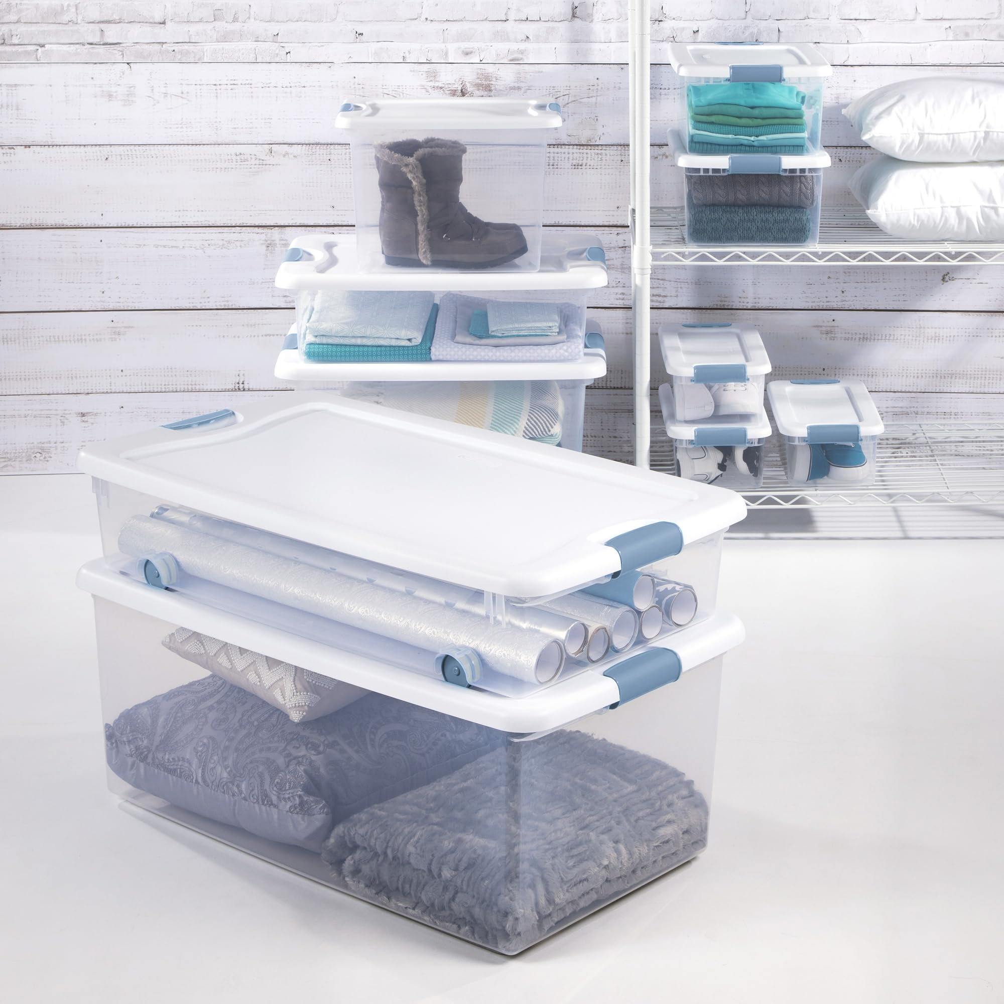 Sterilite 12-Pack 32Qt Stackable Clear Storage Bins with Lids for Home Organization
