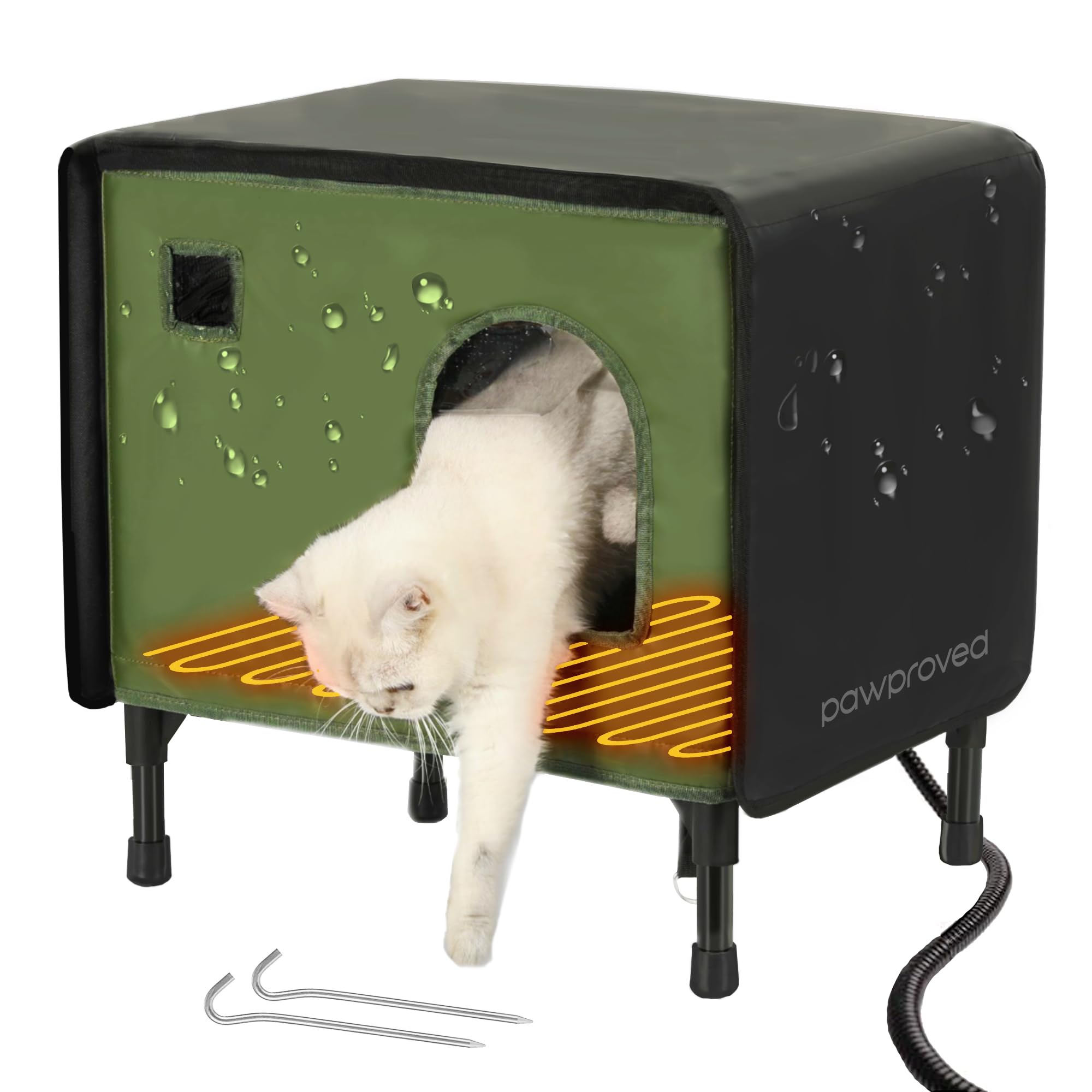 Heated Outdoor Cat House - 100% Waterproof & Insulated Winter Shelter for Stray & Feral Cats with Heating Pad | Durable All-Weather Design for Community Cats in Cold Climates | Perfect for Backyards, Garages & Barns