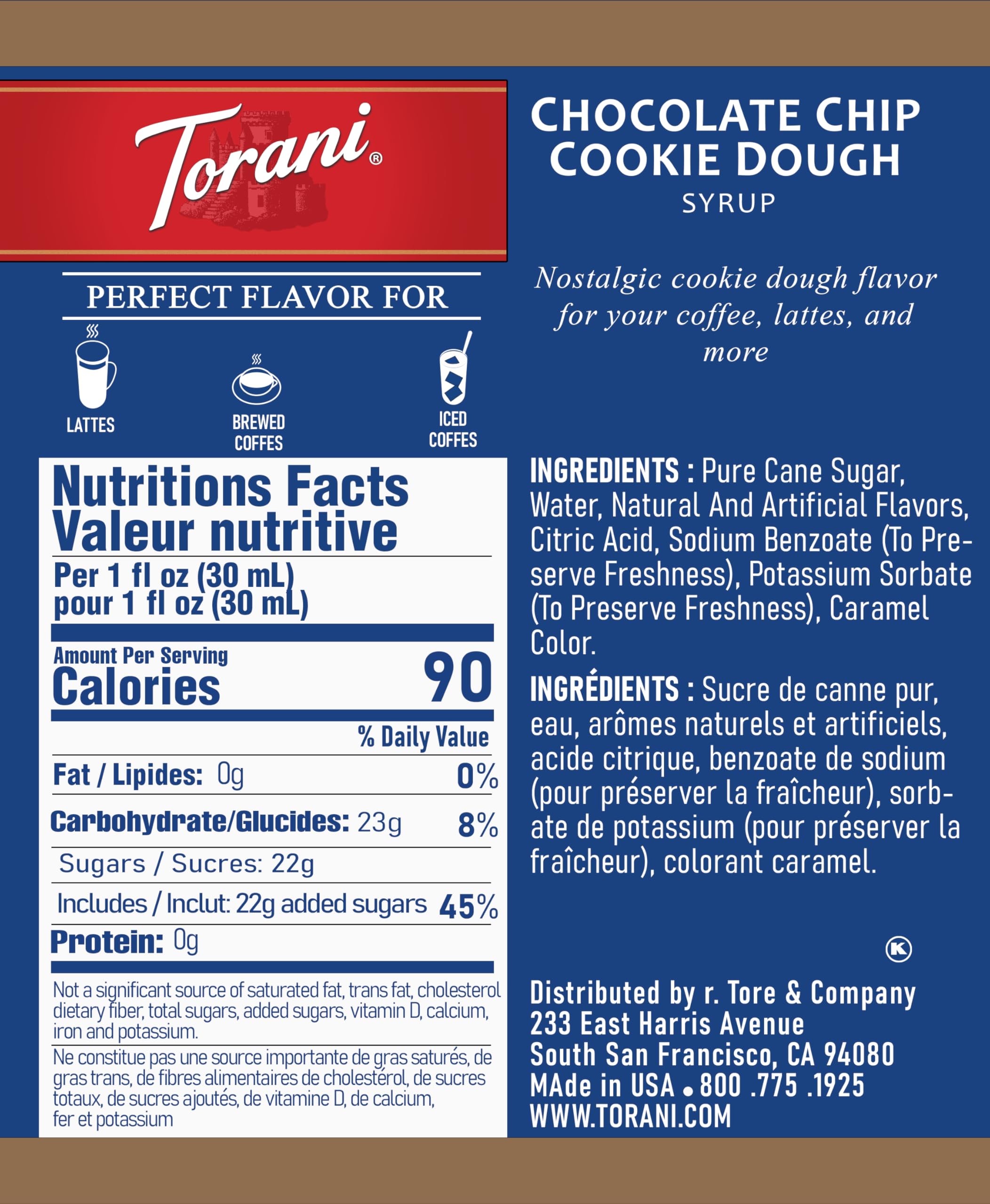 Premium Chocolate Chip Cookie Dough Coffee Syrup - 25.4oz (750ml) Bottle with Free Pump Dispenser | Perfect for Lattes, Iced Coffee & Baking Desserts