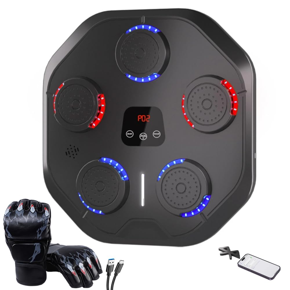 Smart Bluetooth Boxing Machine for Home Workout - LED Punching Bag with 9 Training Modes, Wireless Music Sync for Cardio & Strength Training | Perfect for Home Gym, Boxing Practice & Stress Relief