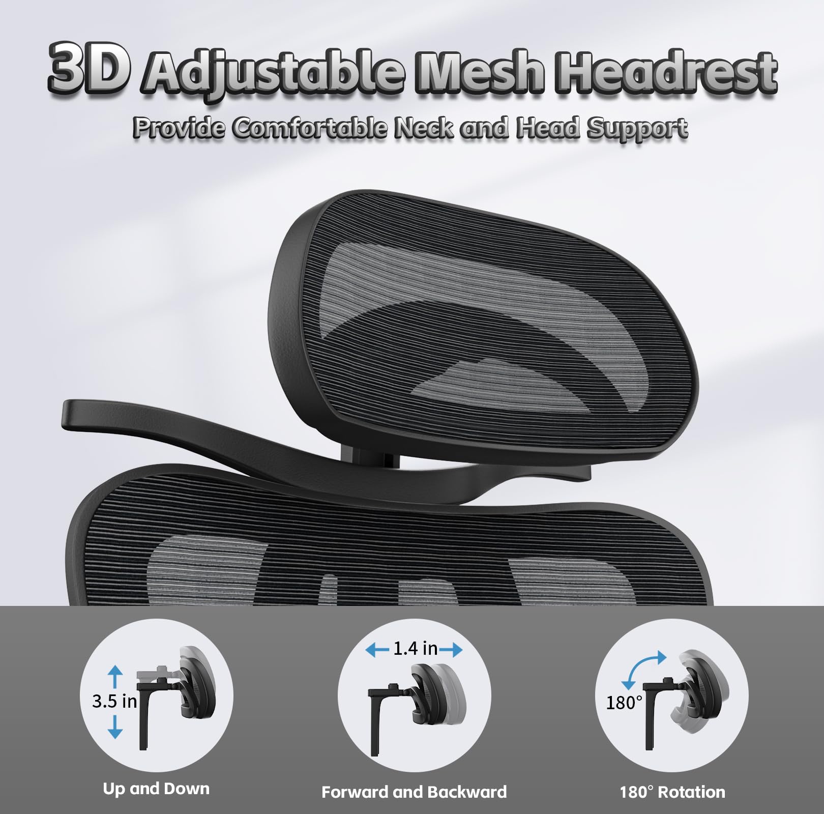 Ergonomic Office Chair with Adjustable Lumbar Support - High Back Mesh Desk Chair, 135° Reclining Backrest, Adjustable Armrests & Headrest - Black - Perfect for Home Office, Gaming & Long Work Sessions