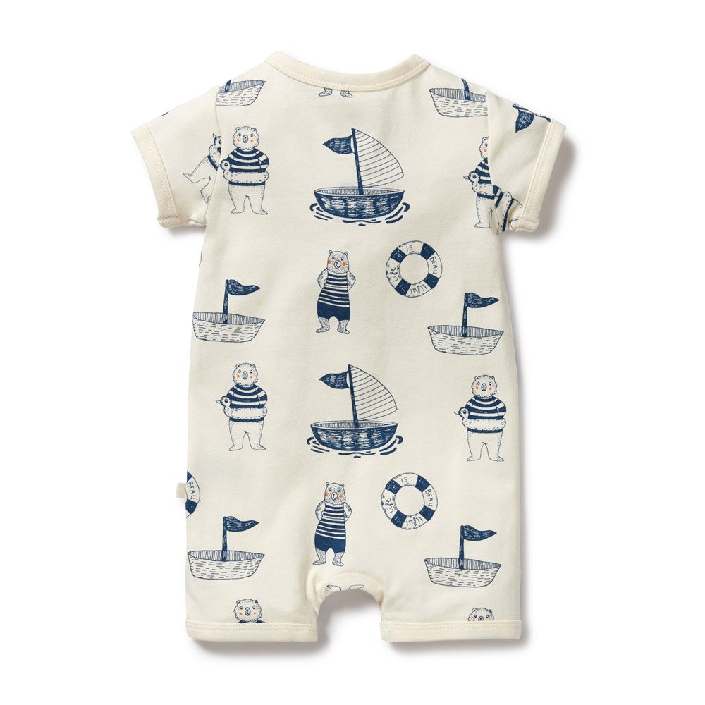 Nautical Bear Organic Cotton Boyleg Zipsuit for Baby Girls & Boys - Soft & Breathable One-Piece Pajamas for Cozy Sleep & Playtime