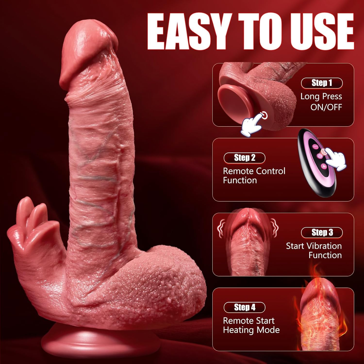 8 Inch Realistic Silicone Thrusting Dildo with 5 Thrusting & 10 Vibrating Modes - Remote Control Anal Vibrator with Heating Function & Suction Cup - Adult Sex Toy for Men, Women and Couples - Perfect for Solo Play, Couples Fun and BDSM Exploration