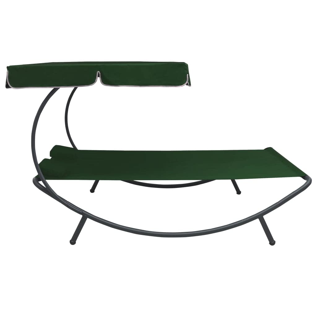 vidaXL Outdoor Double Chaise Lounge with Canopy & Pillows - Patio Daybed for Poolside, Lawn & Garden - Scandinavian Style Green Lounge Chair - Perfect for Sunbathing, Relaxing & Outdoor Entertaining