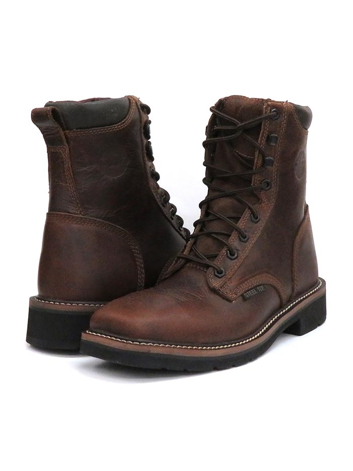 Justin WK682 SE682 Men's Stampede Steel Toe Work Boots - Rugged Tan Leather Lace-Up Safety Shoes for Construction & Outdoor Work