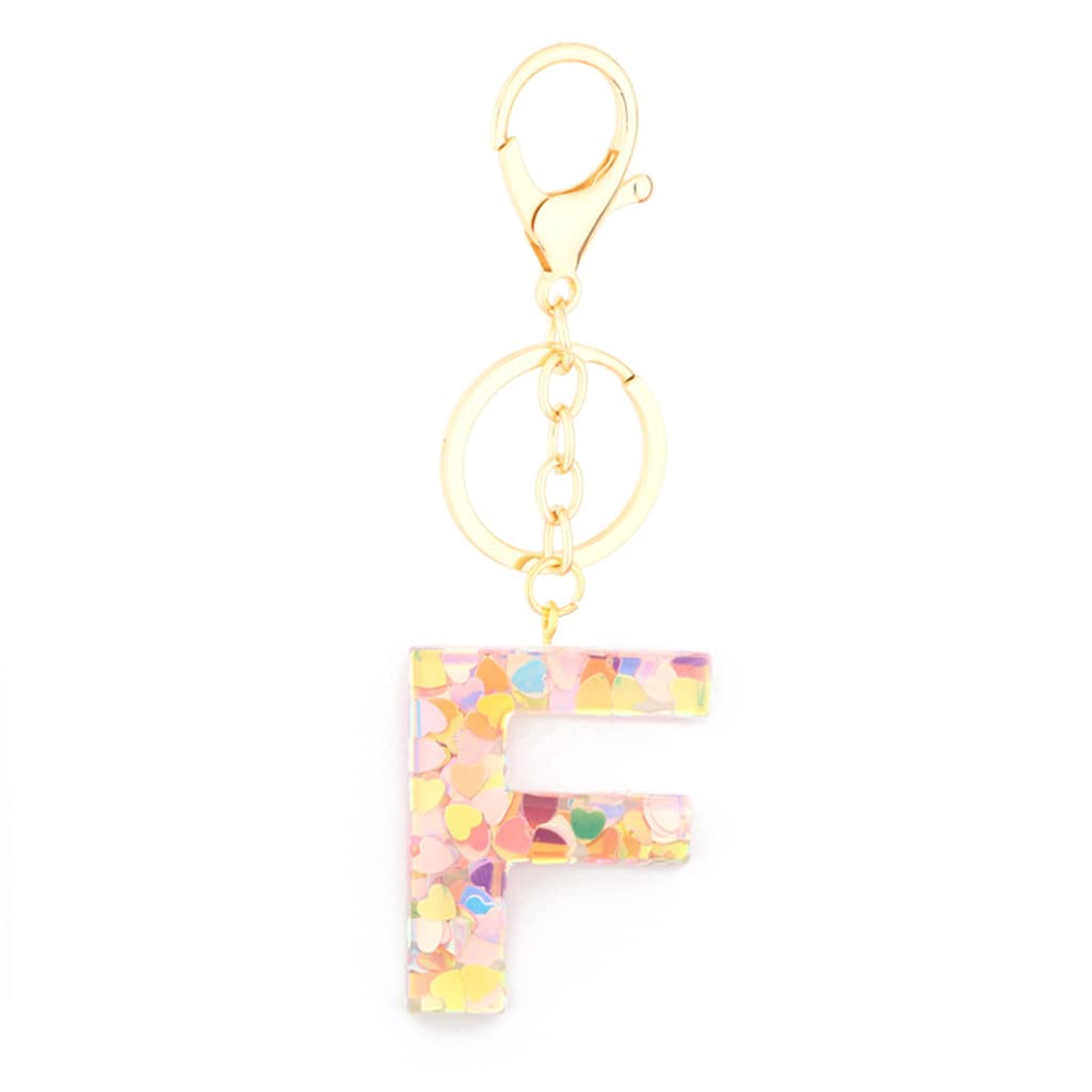 Personalized A-Z Alphabet Resin Keychain with Clear Heart Sequins - Initial Letter Key Ring for Women, Cute Bag Charms for Purse, Backpack & Gift Giving