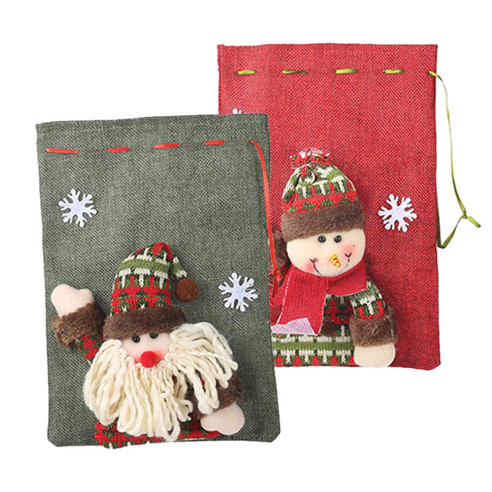 NUOBESTY 2Pcs Christmas Drawstring Gift Bags - Eco-Friendly Jute Burlap Xmas Treat Bags for Candy, Jewelry & Party Favors | Holiday Gift Wrapping, Stocking Stuffers & Christmas Party Decorations
