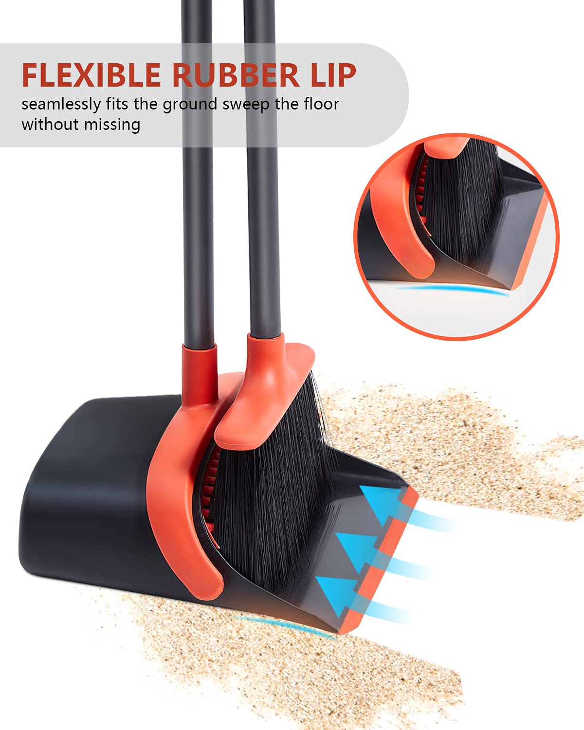 **Heavy Duty Broom and Dustpan Set with Extension Pole - Foldable, Built-in Teeth for Easy Cleaning - Ideal for Home, Office, Lobby - Space-Saving Storage Design**    *(Perfect for pet hair, hardwood floors, and quick clean-ups in kitchens, garages, and entryways!)*