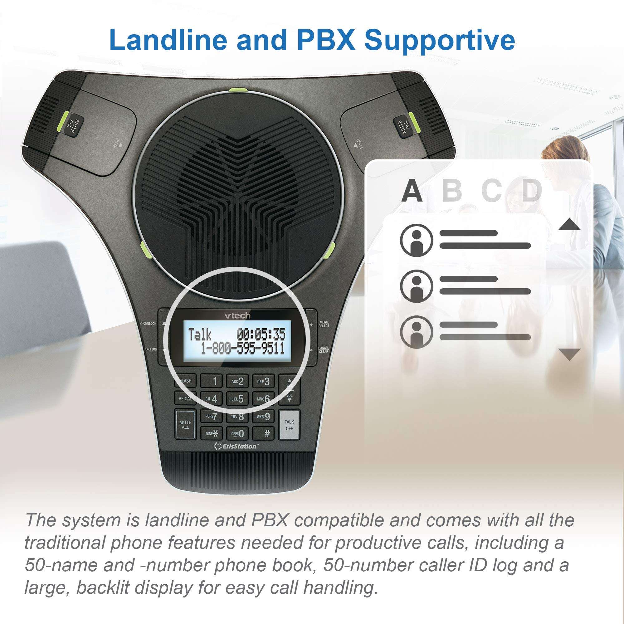 VTech VCS702 ErisStation DECT 6.0 Conference Phone with 2 Wireless Microphones - OrbitLink Wireless Technology for Clear Audio - Perfect for Office Meetings & Conference Calls