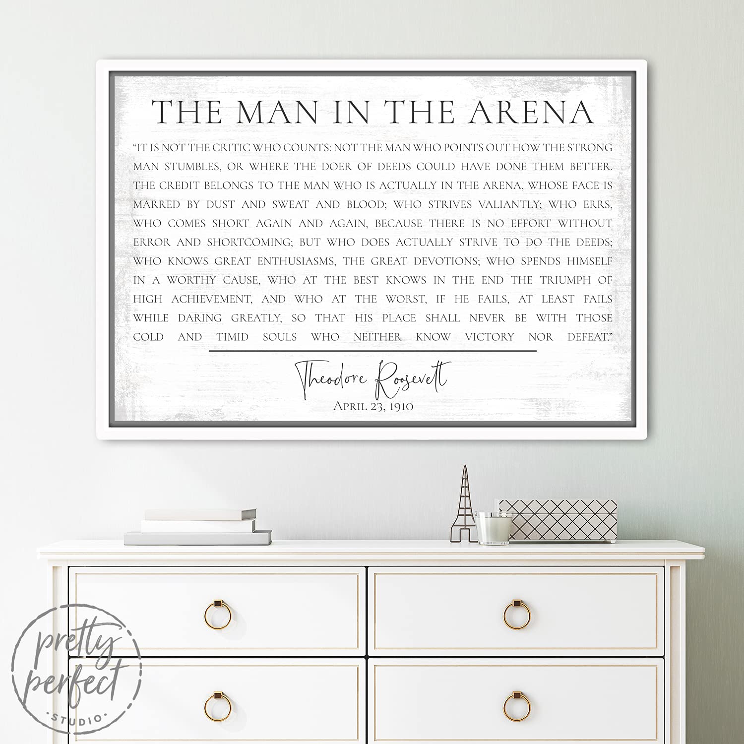The Man in The Arena Framed Wall Art - Theodore Roosevelt Inspirational Quote Print - Motivational Office & Home Decor - Perfect for Living Room, Study, or Workspace