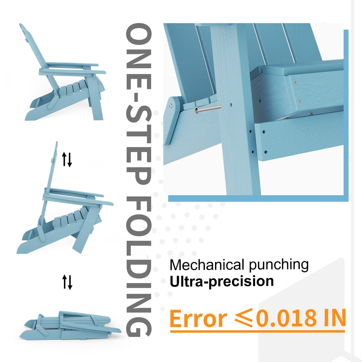 MXIMU Folding Adirondack Chair - Lightweight Plastic Outdoor Chair for Lawn, Backyard, Deck, Garden & Camping - Fire Pit Seating - Weather-Resistant & Portable (Blue) - Perfect for Relaxing, Lounging & Outdoor Gatherings