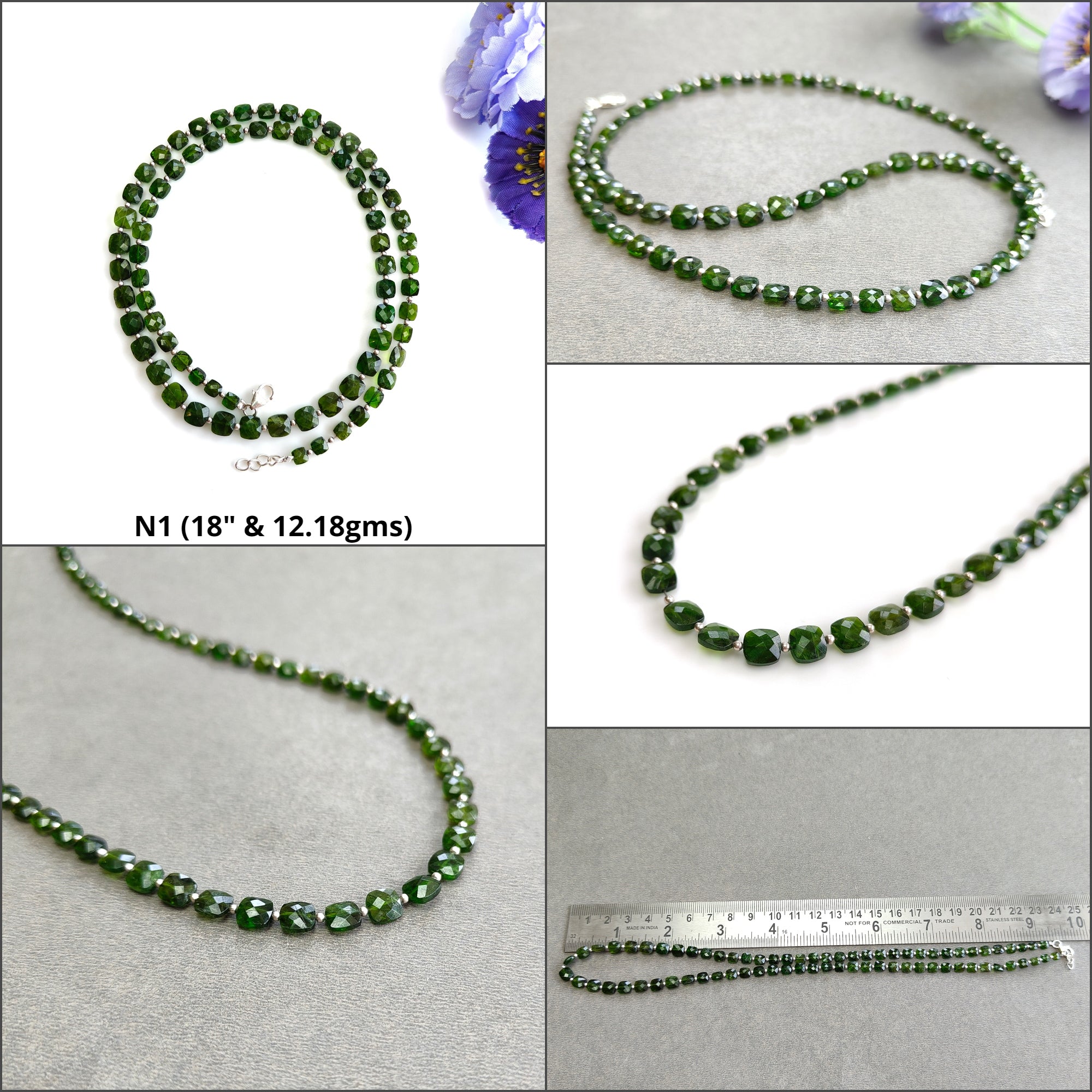 Chrome Diopside Gemstone Beads Necklace - 925 Sterling Silver Green Briolette Checker Cut Beaded Jewelry for Women | Elegant Gift for Birthday, Anniversary & Special Occasions